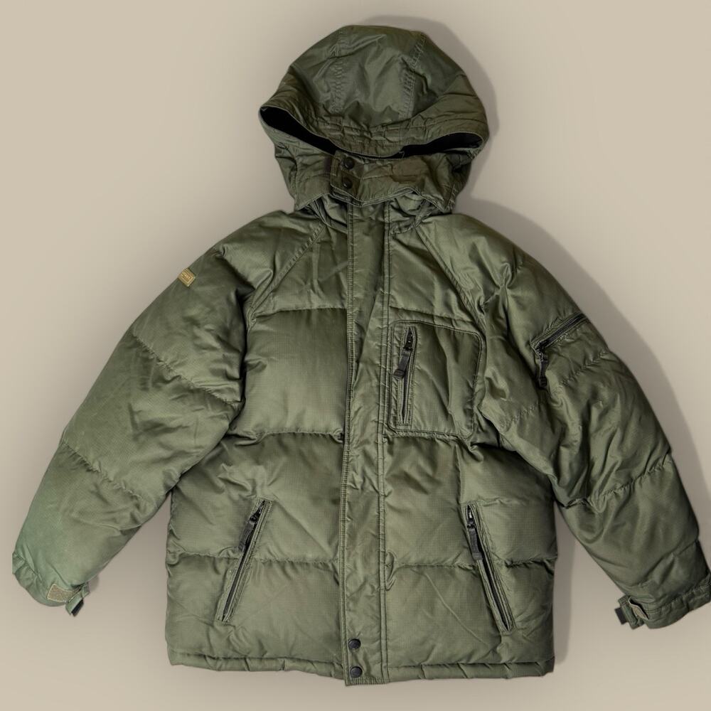 Vtg Gap Down Puffer Jacket Green Parka Nylon Coat Military Kids Large Women XS